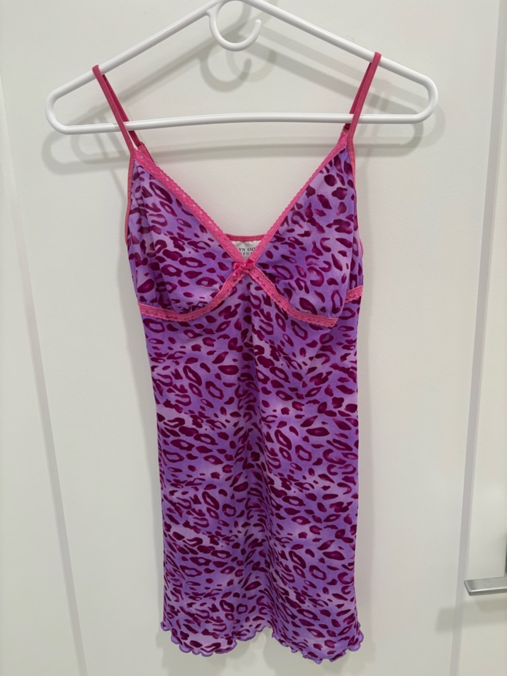 Vintage Y2K Jaclyn Smith Purple Mesh Leopard Print Pink Lace Slip Dress